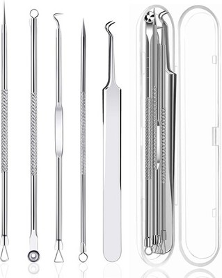 5 Stücke Mitesserentferner Set, Blackhead Remover aus Hochwertiger Edelstahl