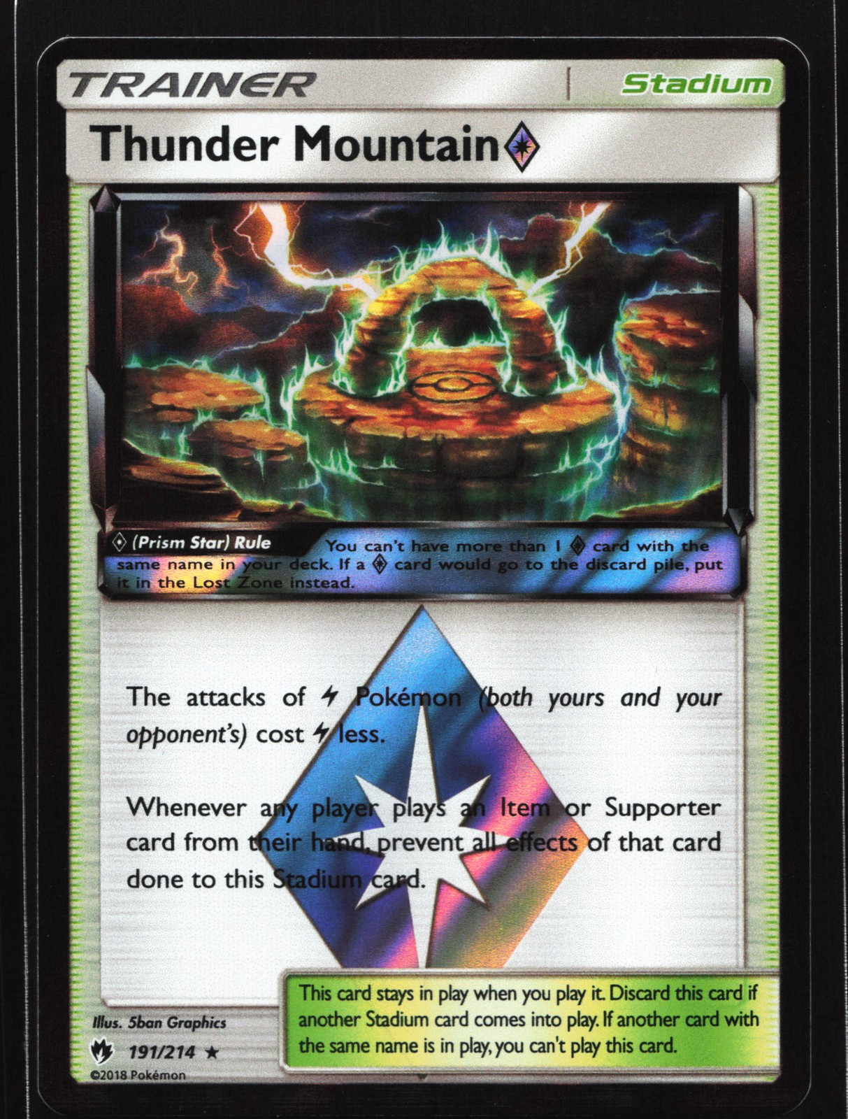 Thunder Mountain Prism Star 191/214 SM - Lost Thunder Prism Rare Pokemon Card