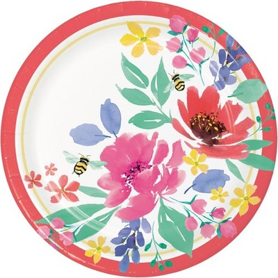 Fragrant Flowers 9-inch Plates Paper Premium Strength 8 Per Pack Tableware