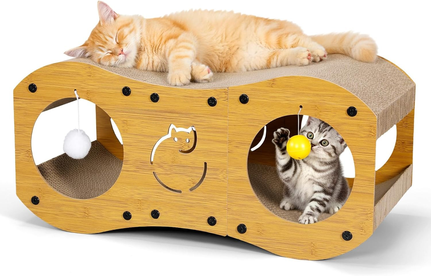 Casetta Tiragraffi per Gatti 3-In-1, Cuccia E Lettino Tiragraffi in Cartone Ondu