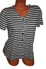 SOUTHERN LADY PS STRIPED SHORT SLEEVE BLOUSE BUTTON DOWN FRONT