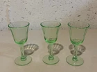 3 lot Vintage Depression Glass cordial liqueur Green Footed Shot 3”