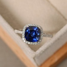 2.70 Ct Cushion Natural Sapphire Diamond Anniversary Ring 14K Solid White Gold