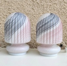 Coppia Lampade Murano Vetro Italiano Vintage Rosa Grigio Stile Fungo Space Age