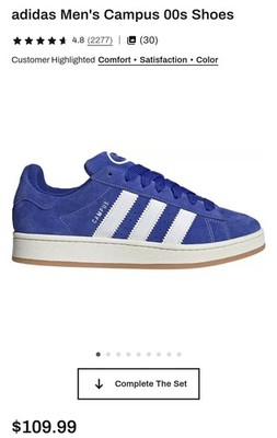 adidas Campus 00s Blue/White Suede Low Top Lace-Up Athletic Sneaker Men's