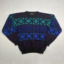 Vintage 80s Saturdays Generation Mens L Geometric Print Sweater Colorful Knit