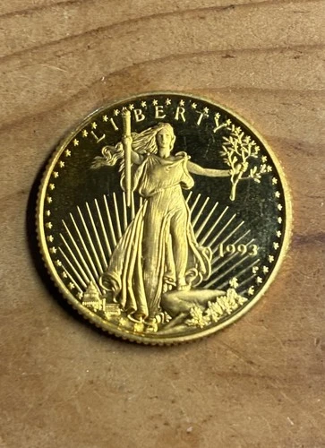 $10 1993 PROOF Gold Standing Liberty Quarter Dollar 1/4 oz  Last Year Fractional