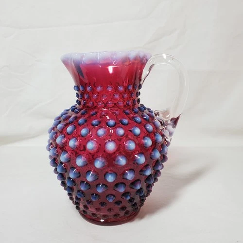 Fenton Plum Opalescent Hobnail Syrup Jug