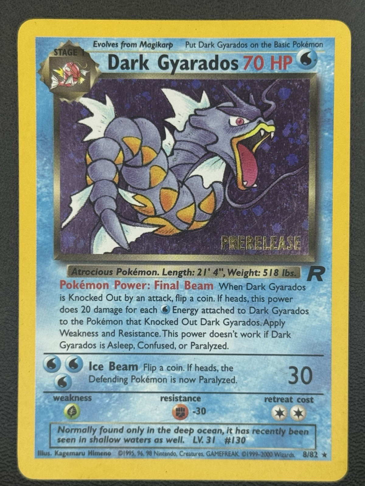 Pokemon Dark Gyarados Prerelease #8 LP Team Rocket WOTC Promo Holo Rare Vintage