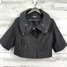 Apt 9 Black Cropped Jacket Womens Size M Collar Detail Half Sleeve Full Zip Chic