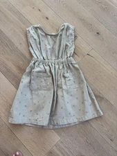 Rylee + Cru Girls Tan Print Open Back  Dress 8-9 Knee Length Cotton Pockets