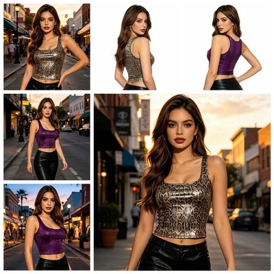 Women Blouse Y2K Crop Top Jazz Vest Dance Tank Top Halloween Low U-neck Party