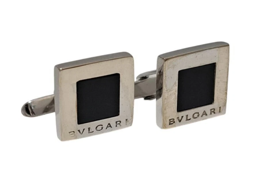 Auténticos Gemelos Bvlgari SV925 Cuadrado Ónix Negro Plata Hombres - Imagen 4 de 4