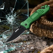 Spring Assisted Knives Tactical Rescue Folding Pocket Knife with Glass Breaker
