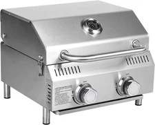 Tabletop Gas Grill 2 Burners, 20,000 BTUs Stainless Steel Portable Propane Grill
