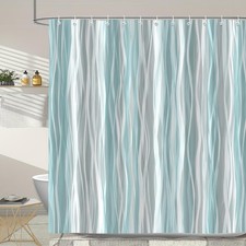 Teal Grey Ombre Shower Curtain Modern Wavy Abstract Striped 72x72 Inch