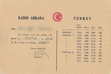 QSL 1960 : TAT, Radio Ankara, Ankara, Turquie