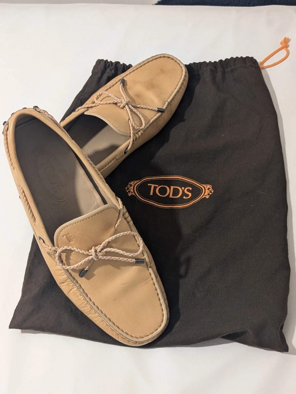 TOD’S Mocassini Tods Laccetto uomo pelle marrone Gommini uomo UK 7 EU41 con sacchetto antipolvere.