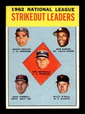 1963 Topps #9 1962 NL Leaders Drysdale Koufax Gibson Farrell O'Dell) VG-EX