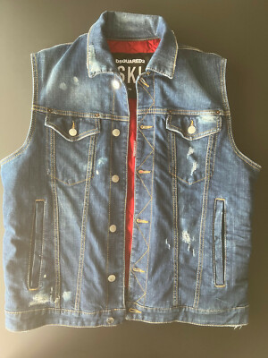 Dsquared2 SKI Jeansweste, Distressed-Look, innen gefüttert, Größe 54