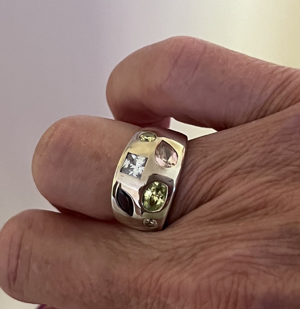 Multi Gemstone Sterling Silver Dome Shape Ring An… - image 9