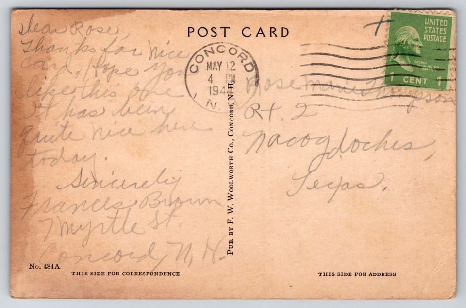 Main Street Looking South Concord New Hampshire NH 1944 Postcard eBay