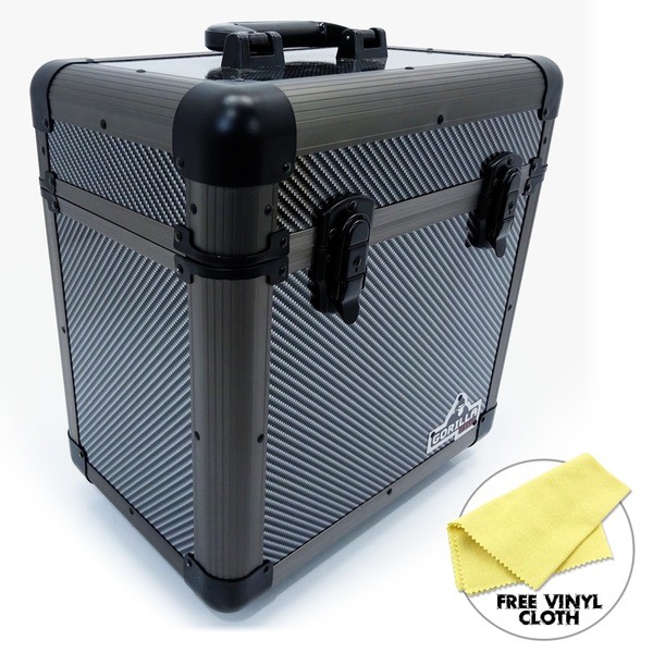 Gorilla 12"" LP Vinyl Record Carry Storage Case Box - Carbon - Holds 60 inc Cloth