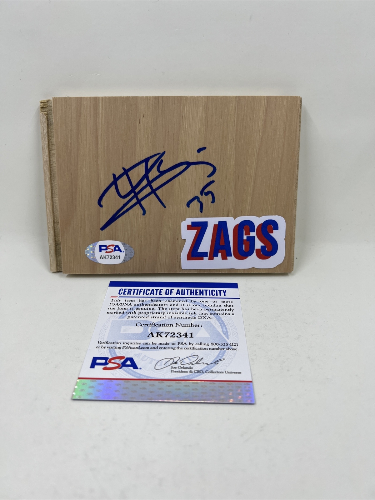 Killian Tillie Autographed Signed Gonzaga Bulldogs 5 X 3 1/2 Floor Board PSA/DNA 
