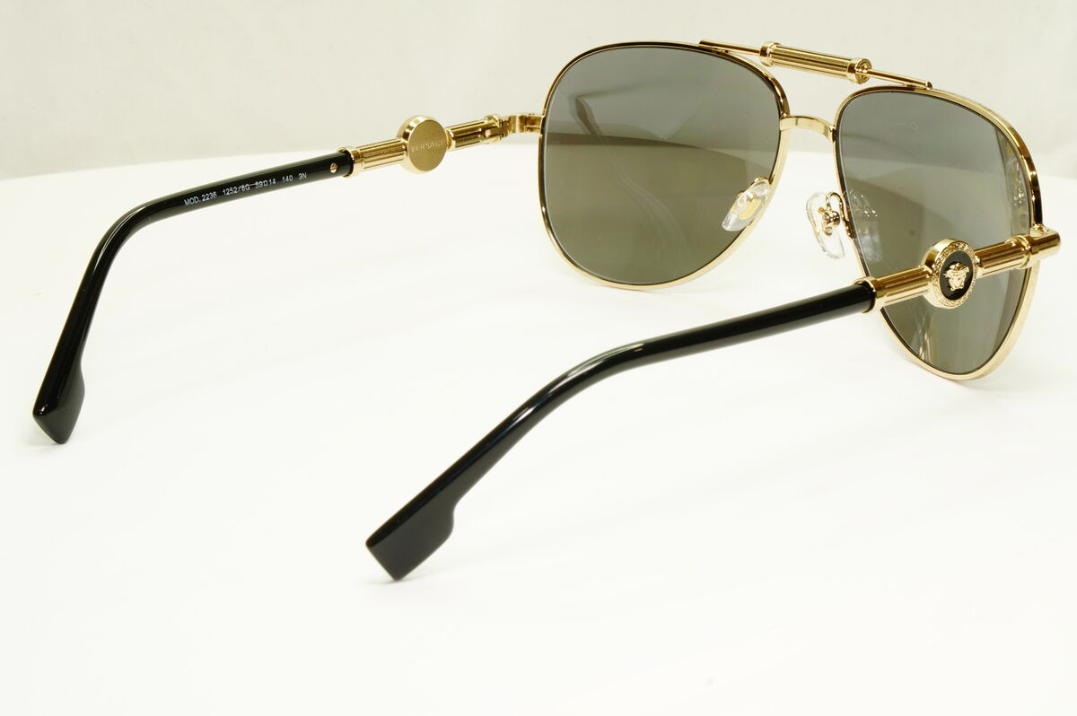 Versace Silver Gold Medusa Sunglasses Mirror Pilot Mens MOD VE 2236 1252/6G