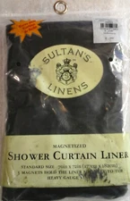 SULTAN'S LINENS Black Standard Magnetized Shower Curtain  70" X 72"   NOS