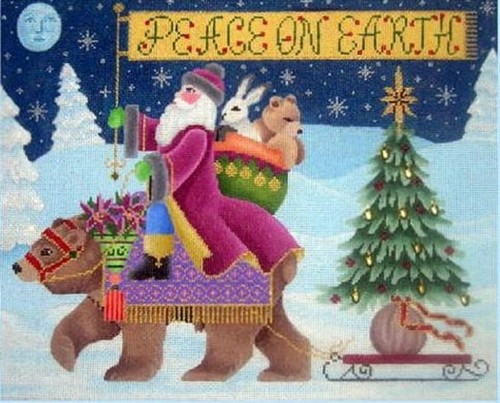 Needlepoint Handpainted Christmas Brenda Stofft Peace on Earth 12x9 - Picture 2 of 4