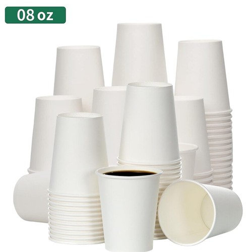 Disposable Paper Coffee Cups 8 oz Hot/Cold Beverage Cups leakproof for