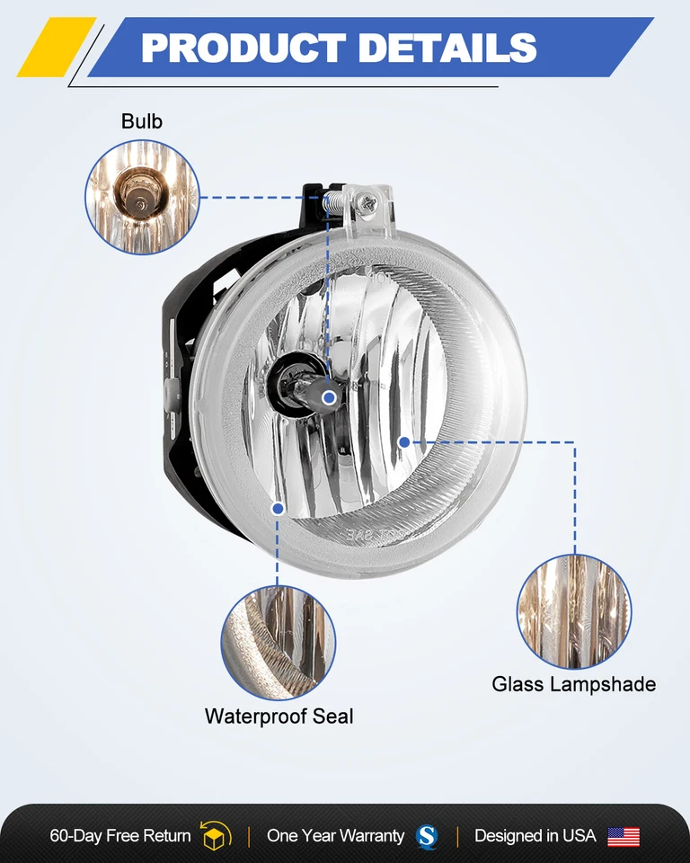 Fog Lights For 2007-2009 Jeep Compass/07-09 Jeep Patriot Driving Clear Lamp Pair - Image 2 of 4