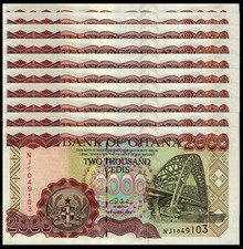 GHANA 2000 2,000 CEDIS 2003 P 33 UNC BANKNOTE BILL FISHERMEN X 10 PCS