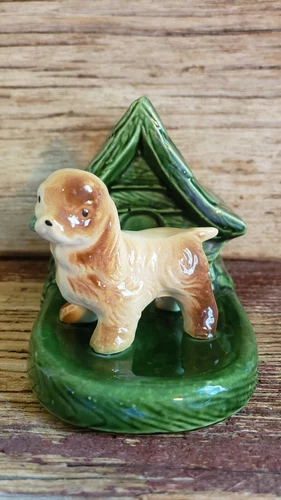 Vintage MCM Shawnee Pottery Bobbed Tail Puppy Dog with House Ceramic Planter 7”