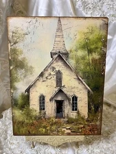Church Chapel, Primitive Folk Art, Handcrafted Plaque / Sign #1