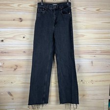 Zara Jeans 6 Wide Leg High Rise Fray Hem Faded Black Premium Denim