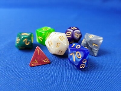 7 Piece Polyhedral Marble Dice Set - Dungeons and Dragons AD&D