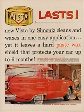 1957 Vista Car Auto Wax Clean Simoniz Vintage Print Ad Thunderbird Protects USA