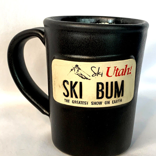 JJ POTTS Ski Bum Mug Ski Utah The Greatest Snow On Earth Black 14oz Heavy Weight