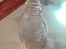 vintage Bayer Aspirin glass bottle empty , embossed on sides, silver cap, decor