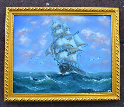 CLIPPER SHIP SEAGULL BLUE SKY HAND PAINTD 20'' OIL PAINTING OIL PAINTING GIFT 425