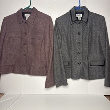 Pair Of Pendleton Womens Blazers Sz 12 100 Wool Mauve/Gray Black/White Tweed