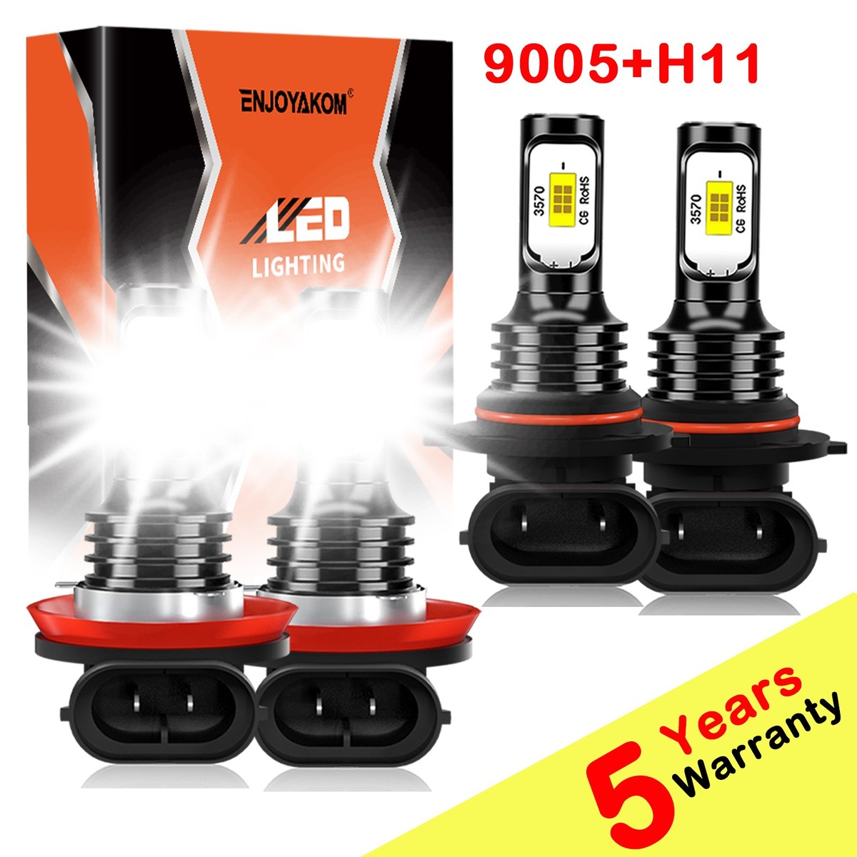 9005+H11 LED Headlight KIT Combo Bulbs 10000K High&Low Beam Super Bright White