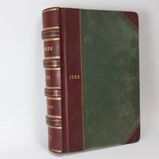 1933 Vintage Very Large Filled-In Ledger Part Leather Green and Red