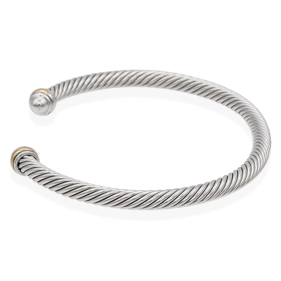 Brazalete clásico David Yurman de plata de ley de oro amarillo de 18 quilates con cable Foto 4 de 4