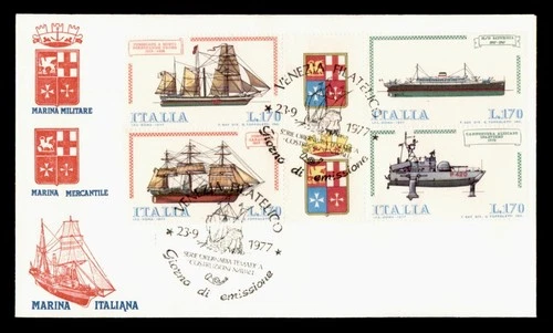 DR WHO 1977 ITALY FDC NAVY SHIP GUTTER BLOCK M72777