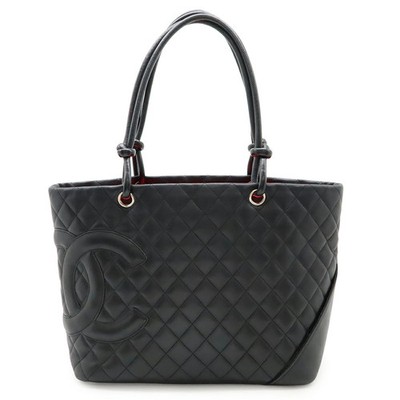 CHANEL Cambon Line Coco Mark Large Tote Bag Shoulder Bag Soft Calf Black Pink