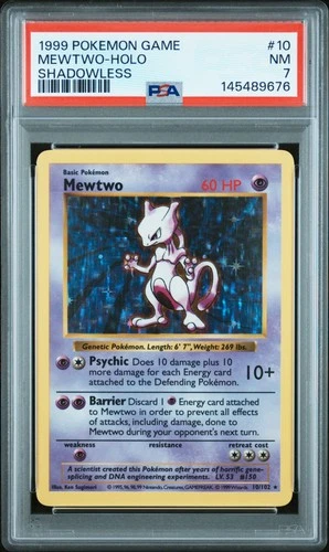 1999 POKEMON BASE SET SHADOWLESS #10 MEWTWO-HOLO PSA 7