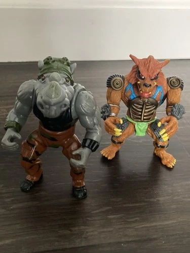 Rahzar & Rocksteady Figure Lot 2x Teenage Mutant Ninja Turtles Vintage 1991 TMNT